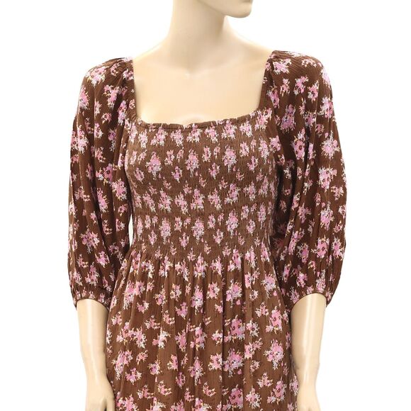 Urban Outfitters UO Lottie Chocolate Floral Tie-Back Midi Dress Printed M 266309 - Picture 6 of 9